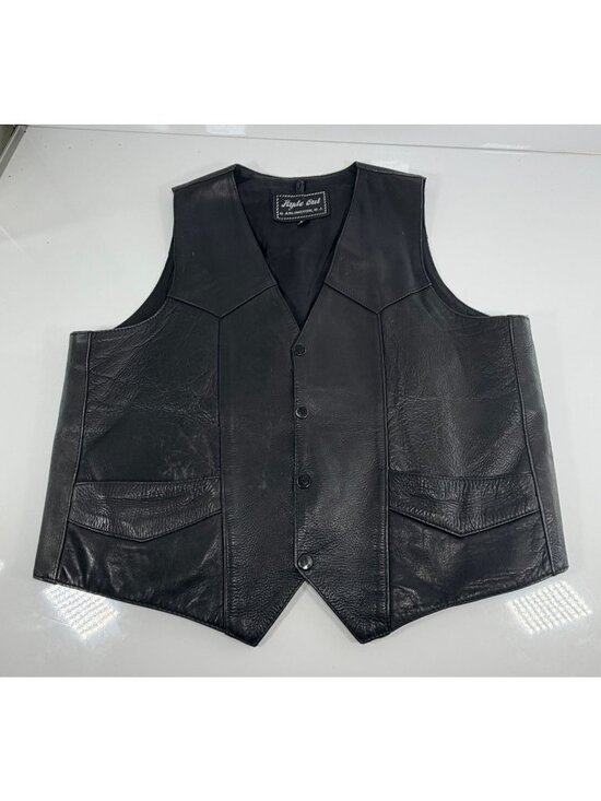 Hyde Out Other - Vintage Mens Black Biker Leather Vest By Hyde Out Snap Closure Pockets 46B